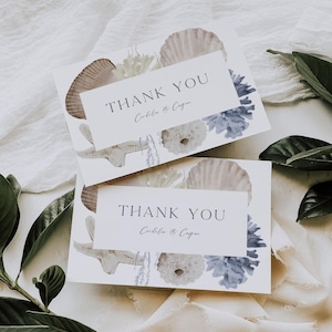 Ozean Danke-Karte zum Ausdrucken, Nautische Hochzeit Danke-Karte Vorlage ohne Foto, Muschel Hochzeit Danke-Karte Digitaler Download
