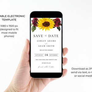 Sunflower and Roses Wedding Save the Date Printable Template - Etsy
