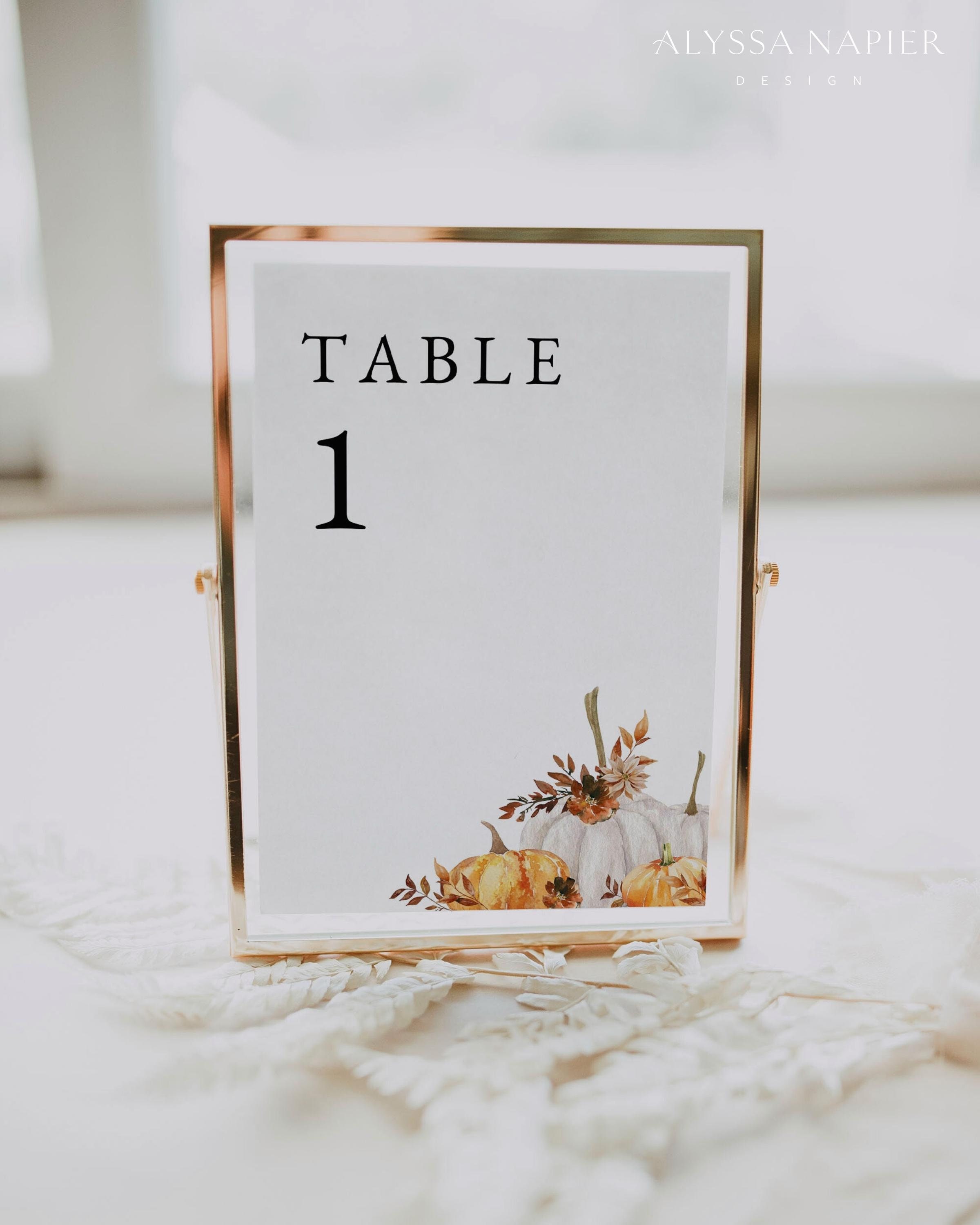 Rustic Fall Table Number Printable, Pumpkin Leaves Table Number ...