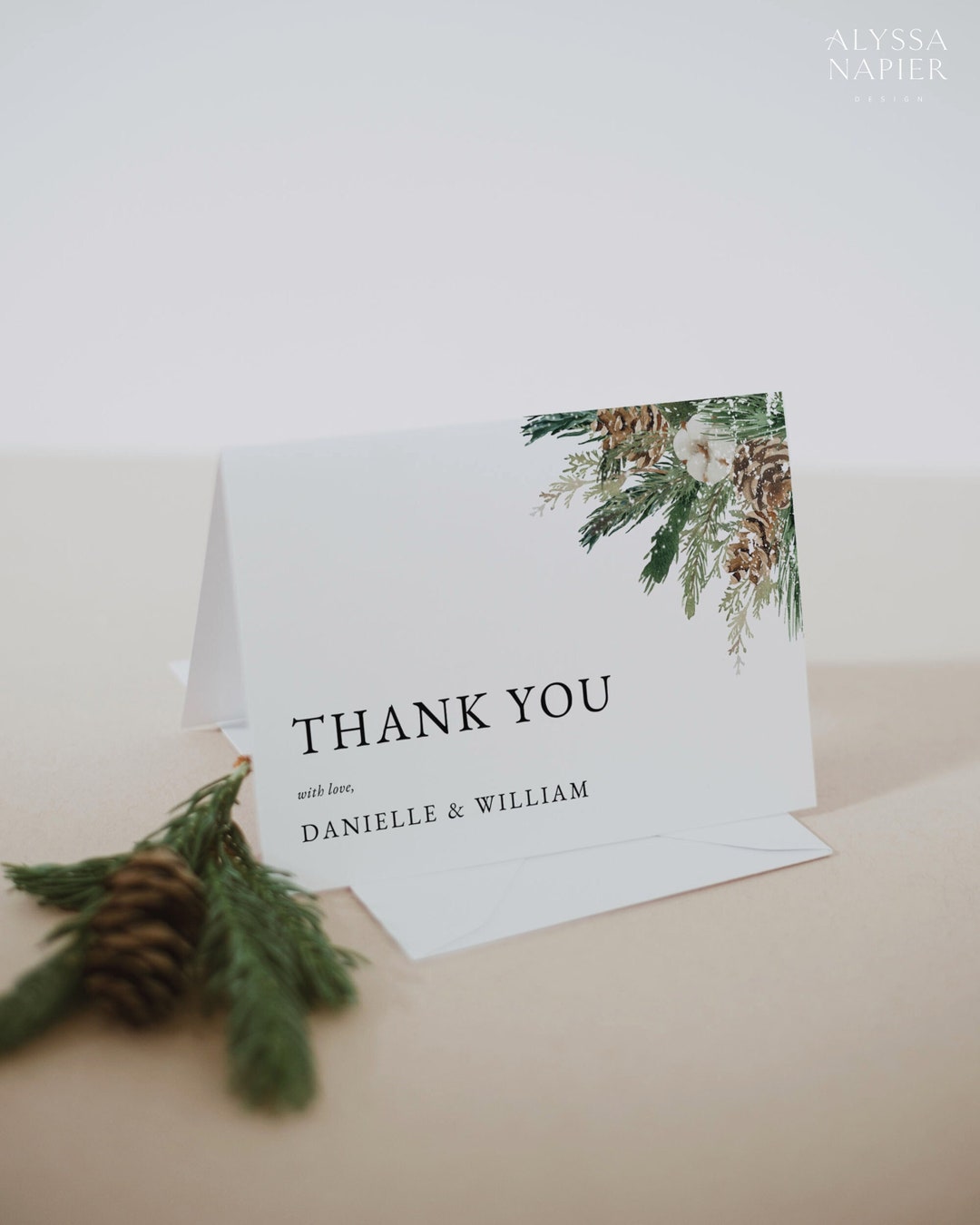 Winter Thank You Cards, Rustic Wedding Thank You Cards, Editable Thank ...