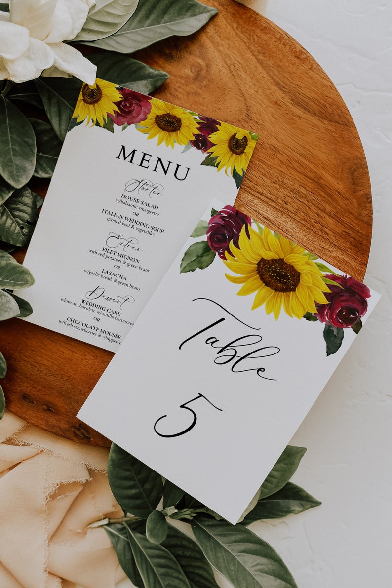 Sunflower and Roses Wedding Invitation Bundle Printable Etsy