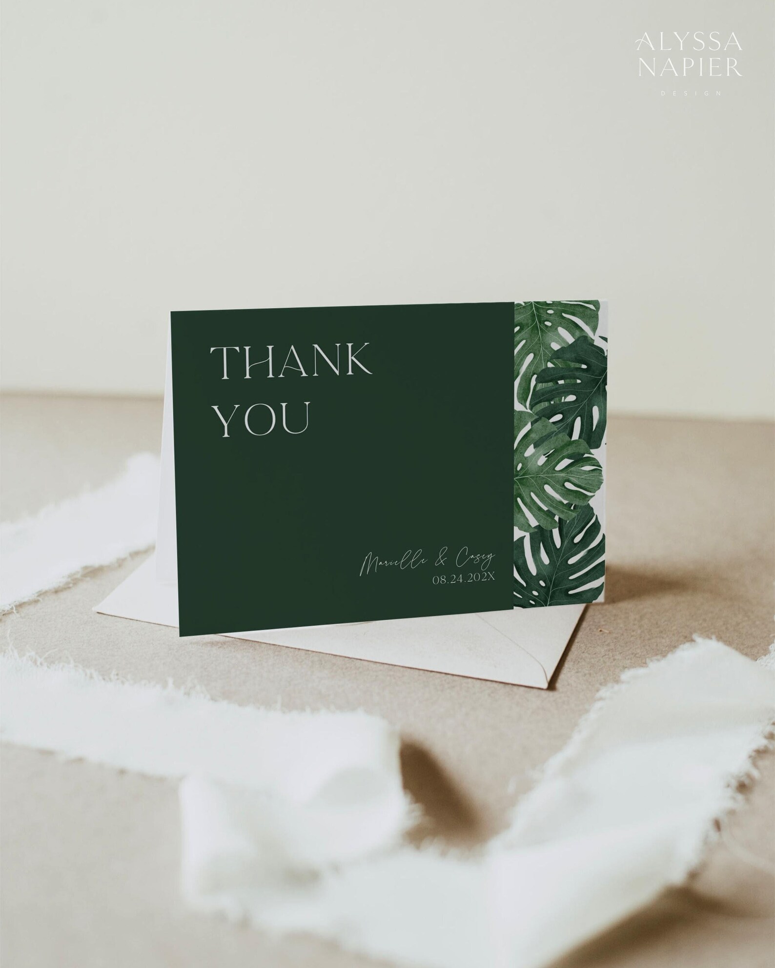 Monstera Thank You Card Template Printable, Tropical Thank You Card ...