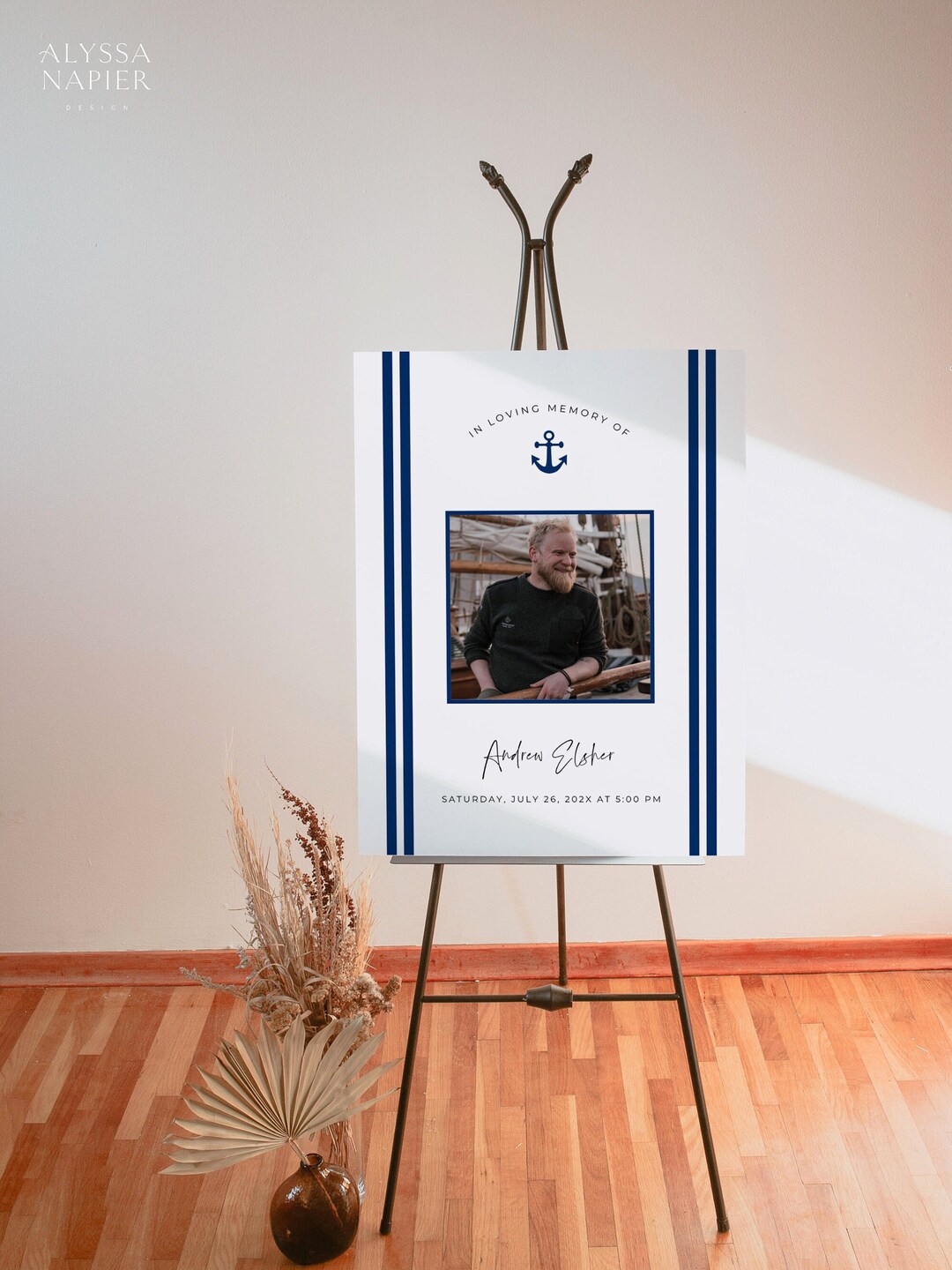 Anchor Funeral Sign for Man, Nautical Memorial Sign for Funeral