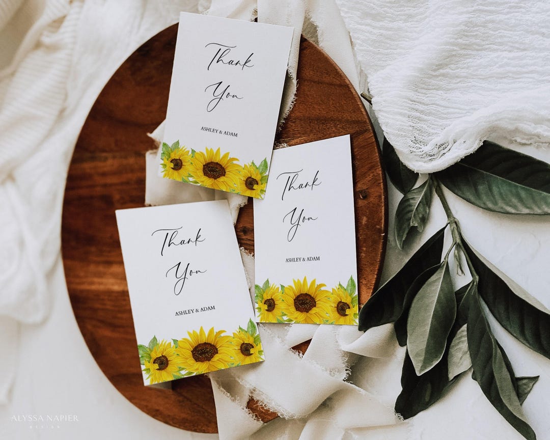 Sunflower Wedding Thank You Card Template, Sunflower Baby Shower Thank ...
