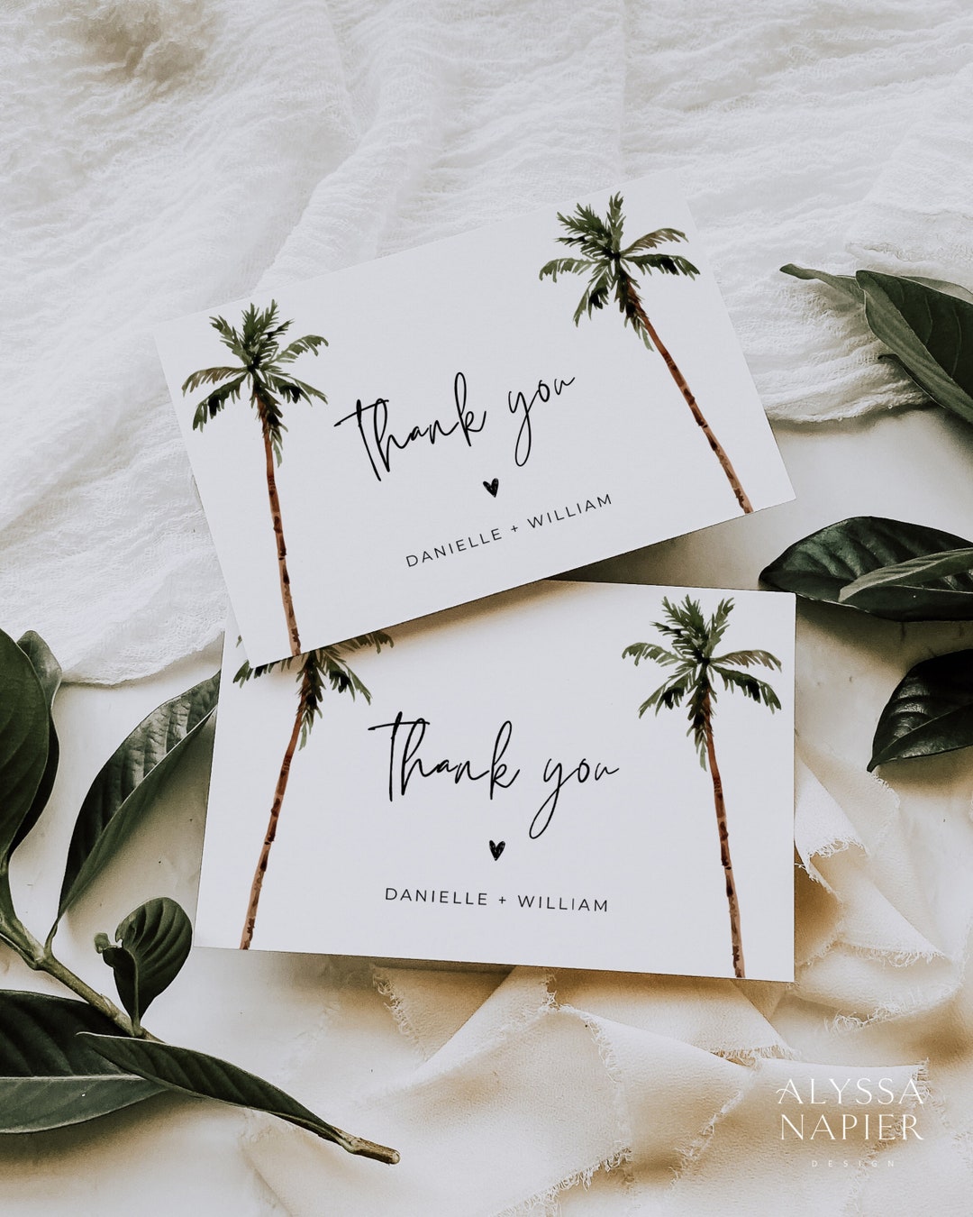Palm Tree Thank You Cards, Tropical Thank You Card Template, Beach ...