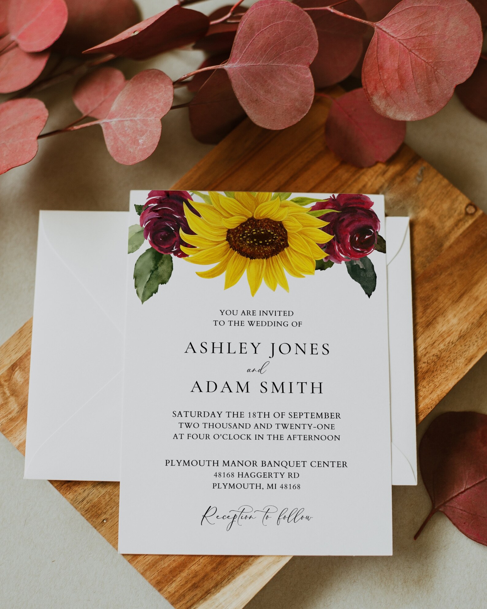 Sunflower and Roses Wedding Invitation Template Printable Etsy