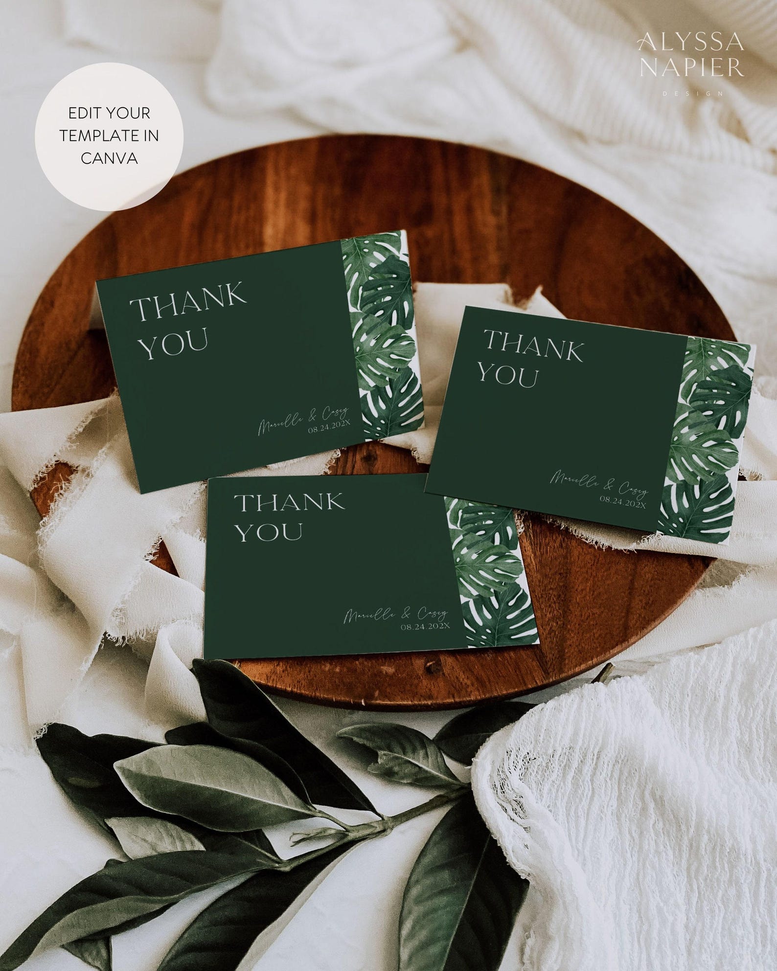 Monstera Thank You Card Template Printable, Tropical Thank You Card ...