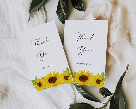 Sunflower Wedding Thank You Card Template Sunflower Baby | Etsy