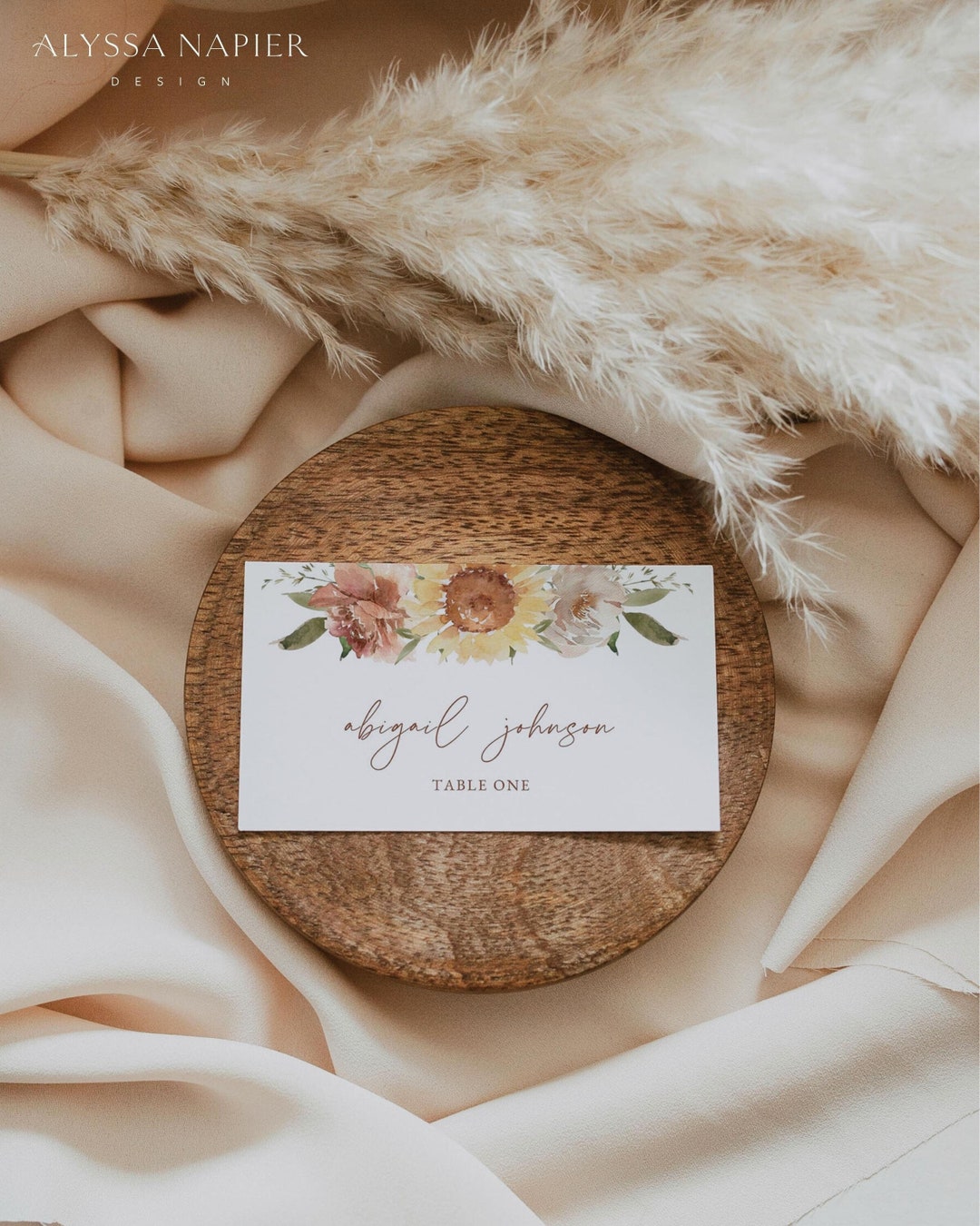Printable Sunflower Place Card Template Editable Sunflower Wedding Name ...