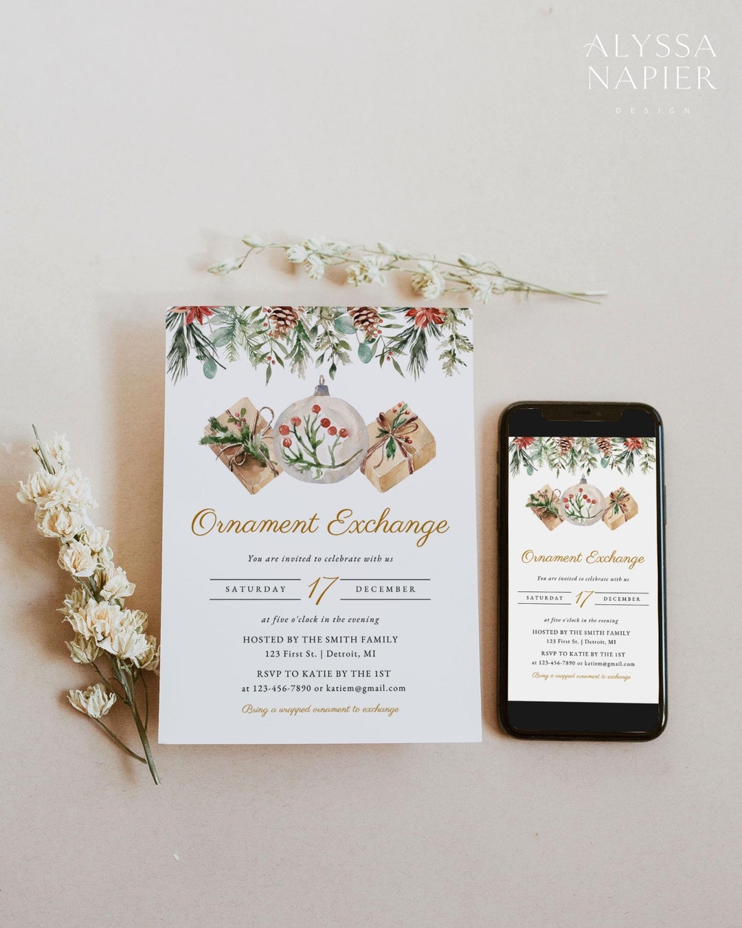 Ornament Swap Invitation Template, Christmas Ornament Exchange ...