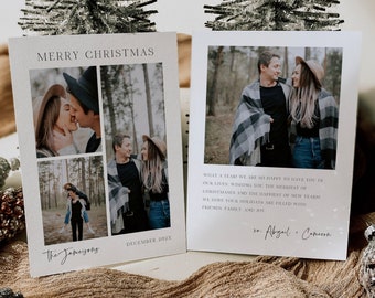 Modern Photo Christmas Card Template, Boho Holiday Card Printable, Editable Christmas Card with Picture, Photo Collage Christmas Card