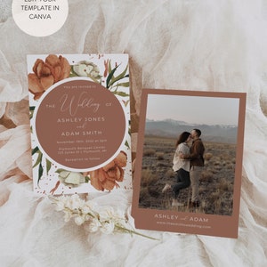 Terracotta Wedding Invitation Suite, Rust Wedding Invite Set, Desert Wedding Invitation with RSVP, Boho Floral Wedding Invite Printable image 3
