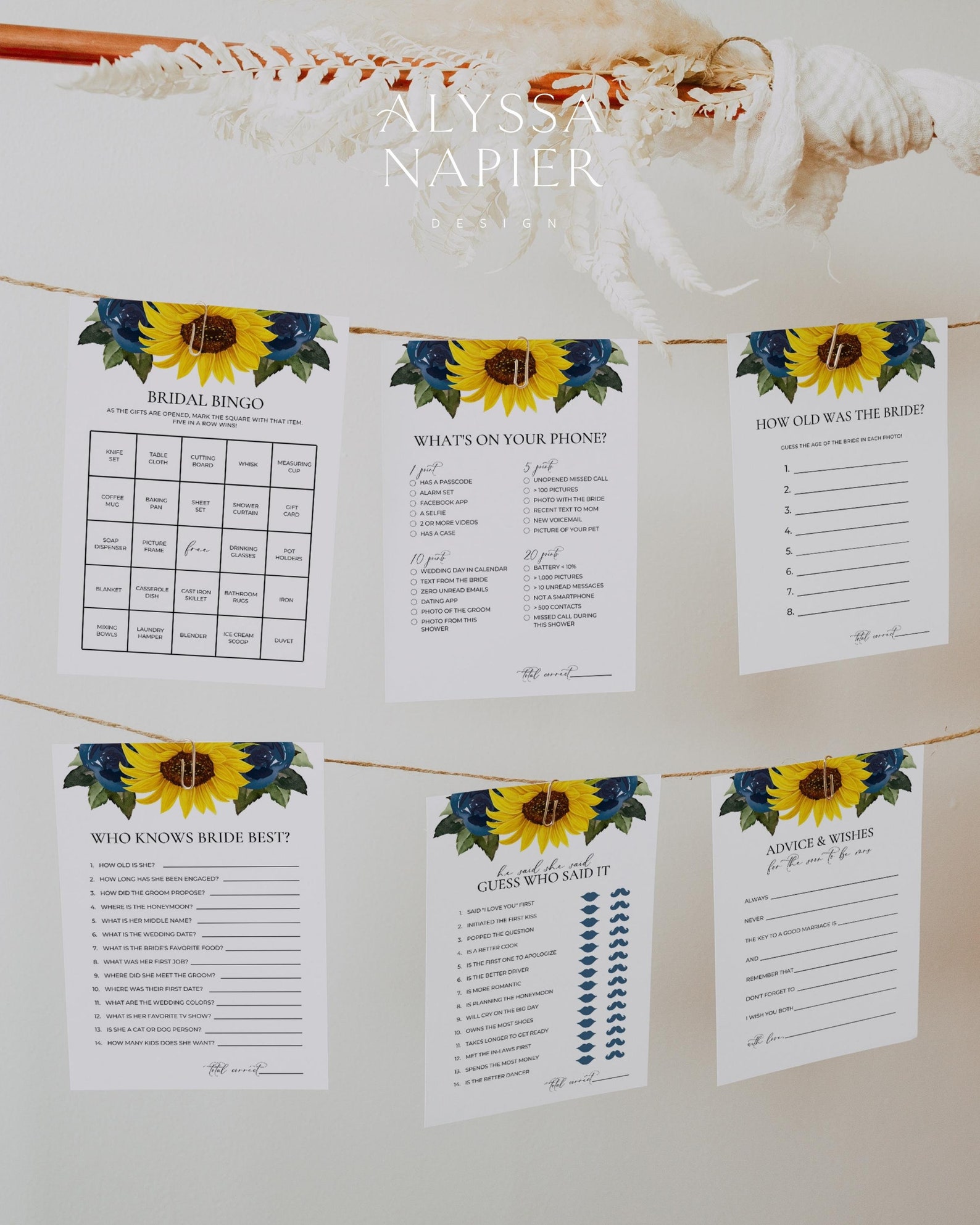 Sunflower Bridal Shower Games Editable Bridal Shower Games - Etsy
