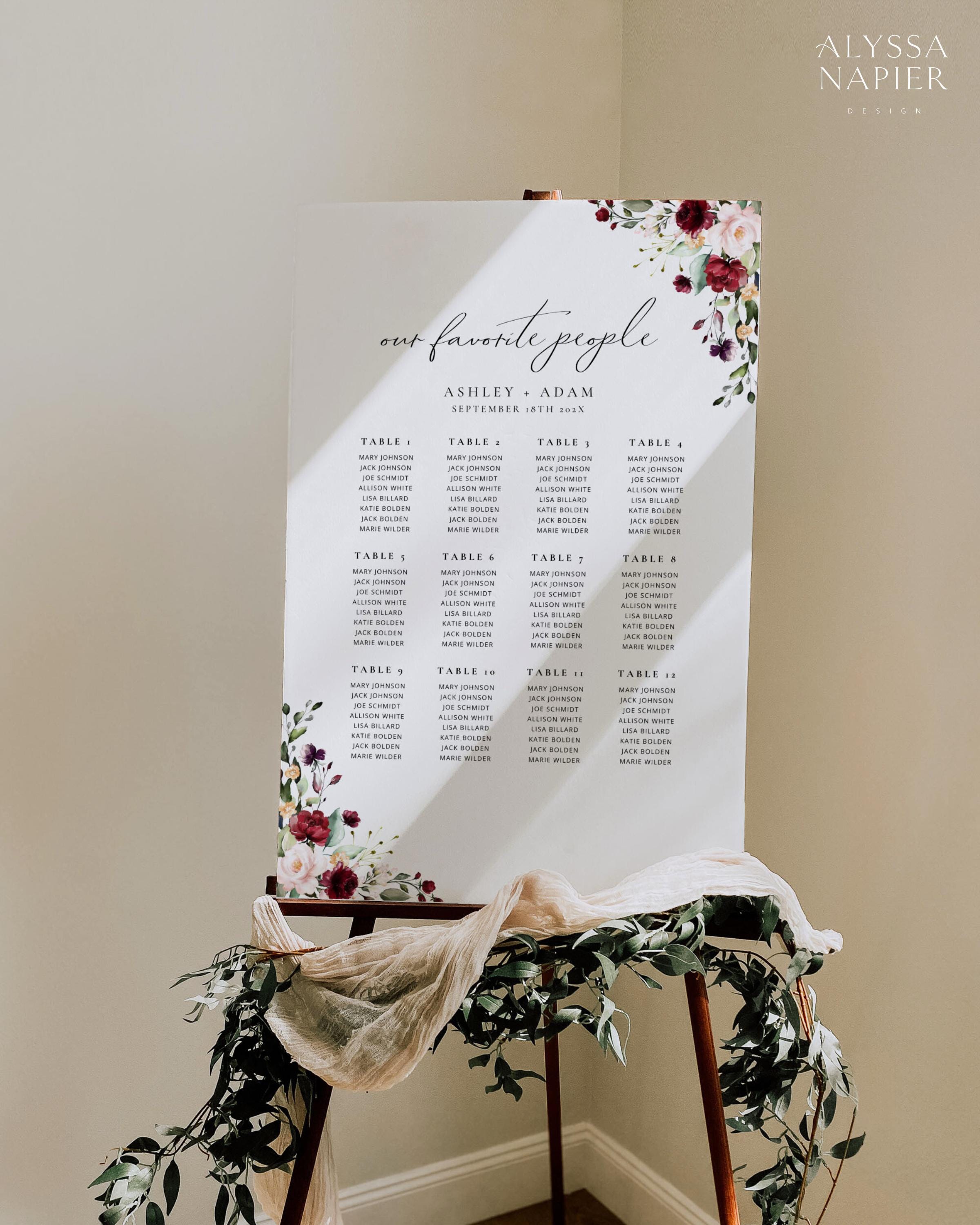 Burgundy Blush Seating Chart Template