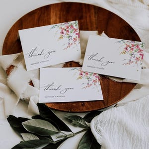 Tarjetas de agradecimiento con flores silvestres de primavera, notas de agradecimiento para bodas de primavera, tarjetas de agradecimiento editables para baby shower, tarjetas de agradecimiento personalizadas