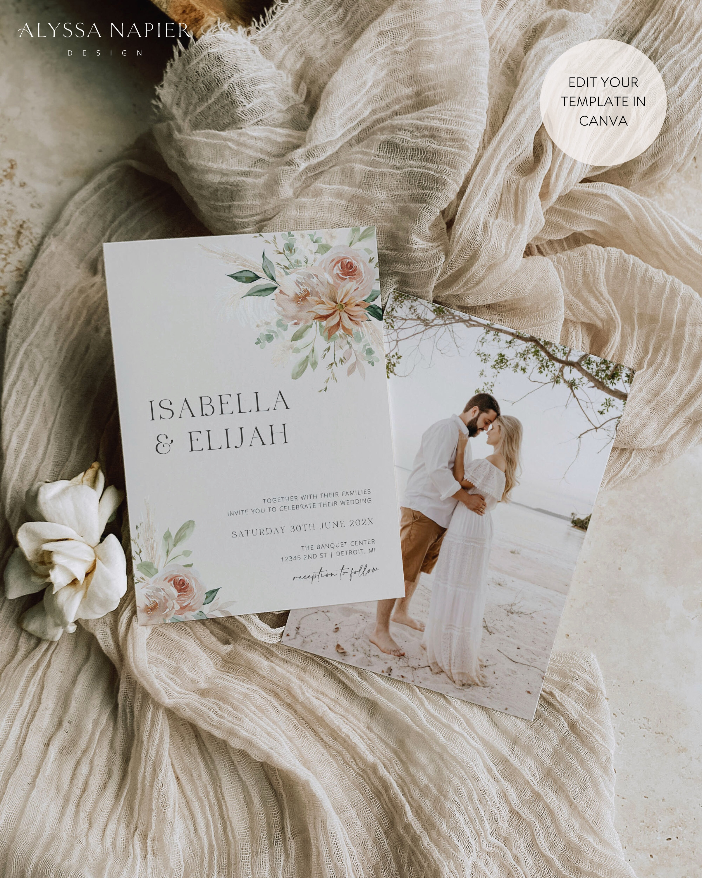 Neutral Wedding Invitation, Boho Wedding Invitation Suite Template, Floral Wedding  Invite, Wedding Invitation and Rsvp Set, Details Card - Etsy, image size:2400x3000