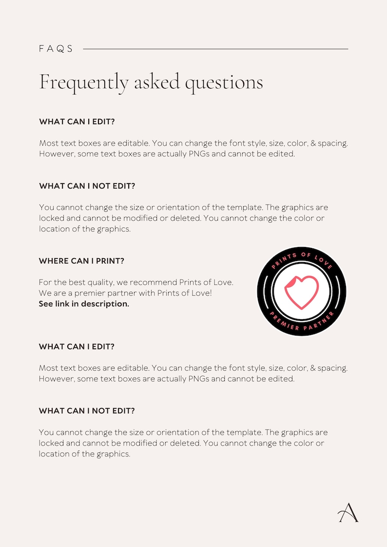 a page with a heart on it that says frequently asked questions