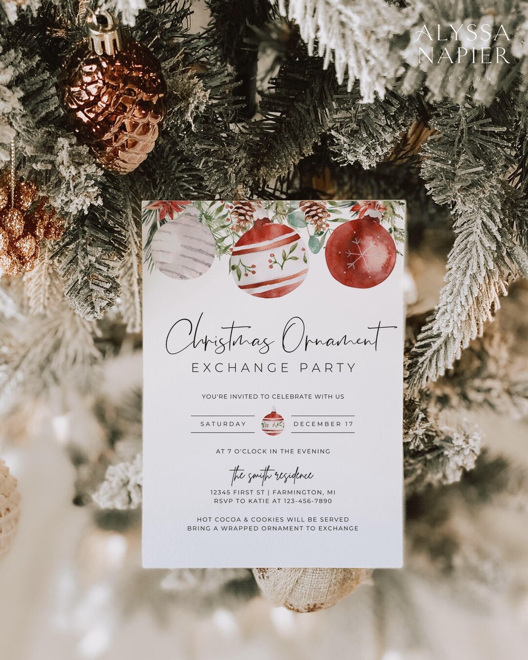 Christmas Ornament Exchange Invitation, Ornament Party Invitation