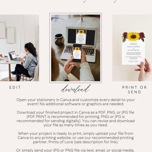 Watercolor Spring Wedding Invitation Template, Peach Floral Wedding Invite Digital Download, Colorful Invitation with Photo image 6