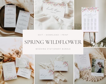 Spring Wildflower Wedding Invitation Bundle, Spring Wedding Invitation Suite Template, Large Wedding Bundle, Wildflower Wedding Invite