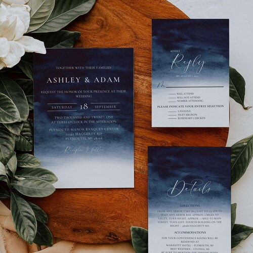 Printable Wedding Invitation Navy Blue Bokeh Wedding - Etsy