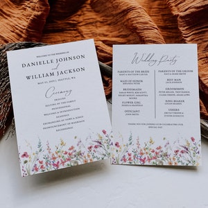 Descarga de plantilla del programa de bodas de flores silvestres, tarjeta de ceremonia de boda de primavera, programa de bodas florales imprimible, orden de boda de servicio imagen 5