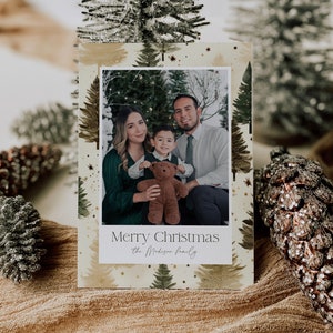 Rustic Christmas Card Template, Boho Photo Holiday Card Printable ...