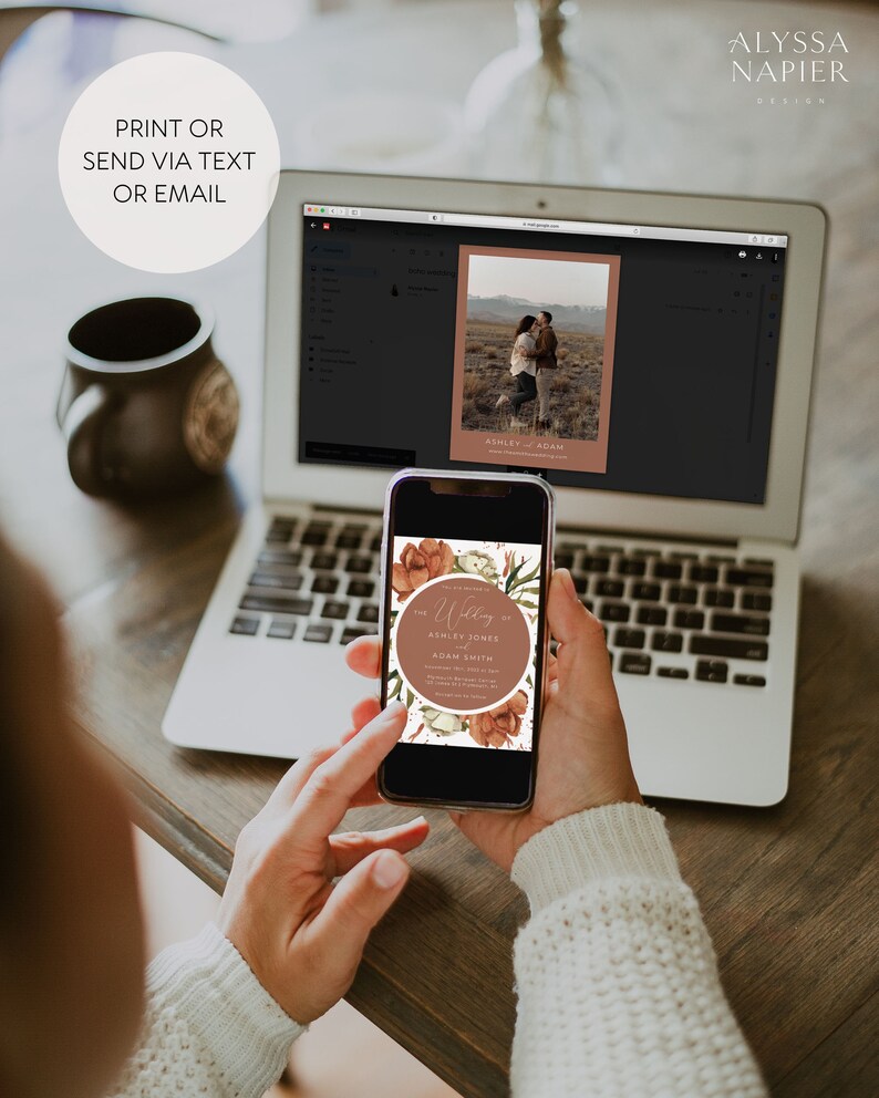 Terracotta Wedding Invitation Suite, Rust Wedding Invite Set, Desert Wedding Invitation with RSVP, Boho Floral Wedding Invite Printable image 2