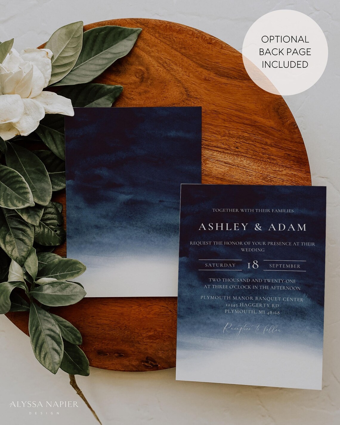 Navy Blue Watercolor Wedding Invitation Template Dark Blue image 3