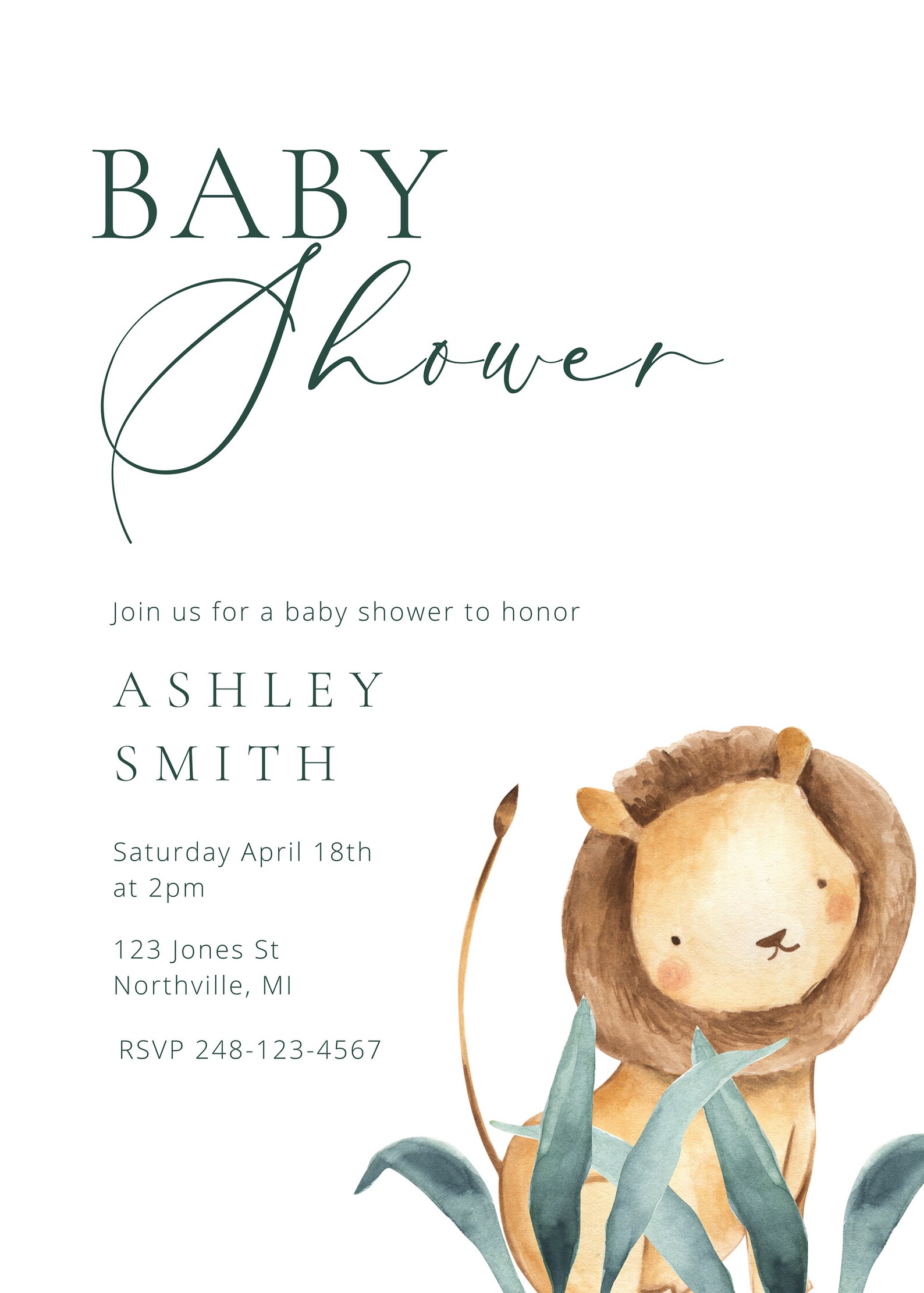 Printable Lion Baby Shower Invitation Template Safari Baby Etsy