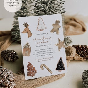 Boho Christmas Cookie Decorating Party Invitation Template, Boho Holiday Cookie Exchange Invitation Printable, Christmas Cookie Invitation image 3