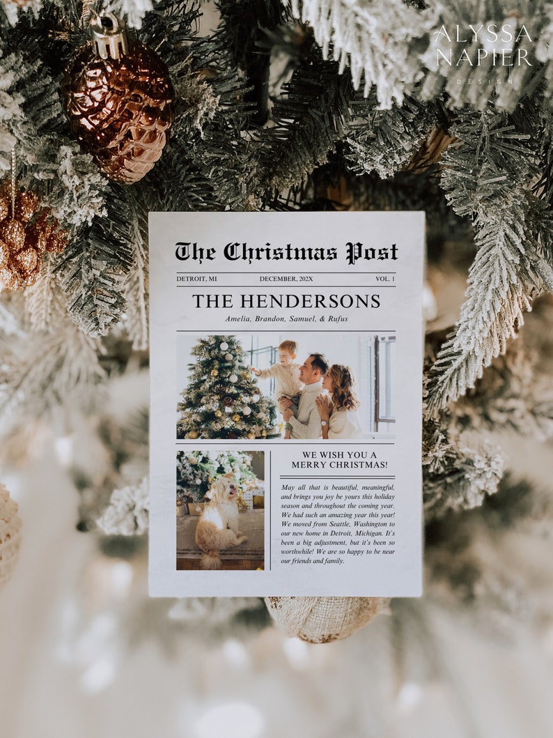 Christmas Newsletter Template Editable, Year In Review Christmas Card Template, Newspaper Christmas Card with Photo Printable Holiday Card image 3