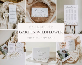 Garden Wedding Invitation Suite, Wildflower Wedding Invitation Template, Large Wedding Bundle, Wedding Invitation Bundle, Spring Wedding