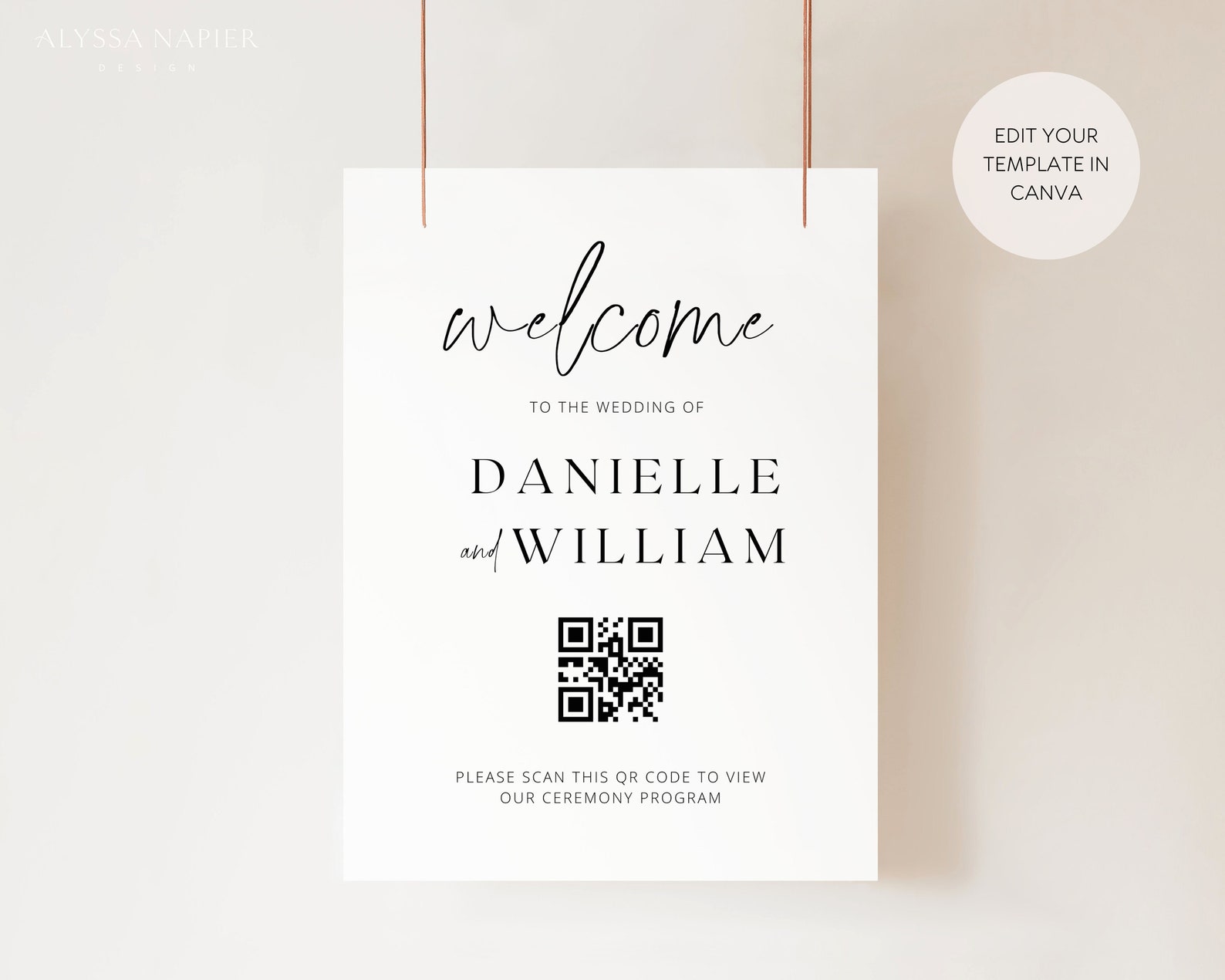 Wedding Welcome Sign With QR Code, Minimalist Wedding Program Sign ...