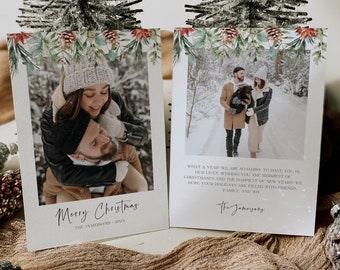 Photo Christmas Card Template, Modern Minimalist Photo Holiday Card Printable Merry Christmas Card with Photo Template, Boho Holiday Card