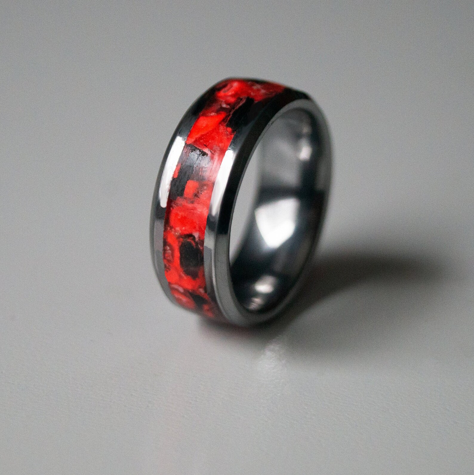 Hellfire Obsidian Light Ring 8 mm handmade/glows in the dark Etsy