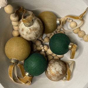 Handmade Flocked Earth Toned Christmas Ornaments