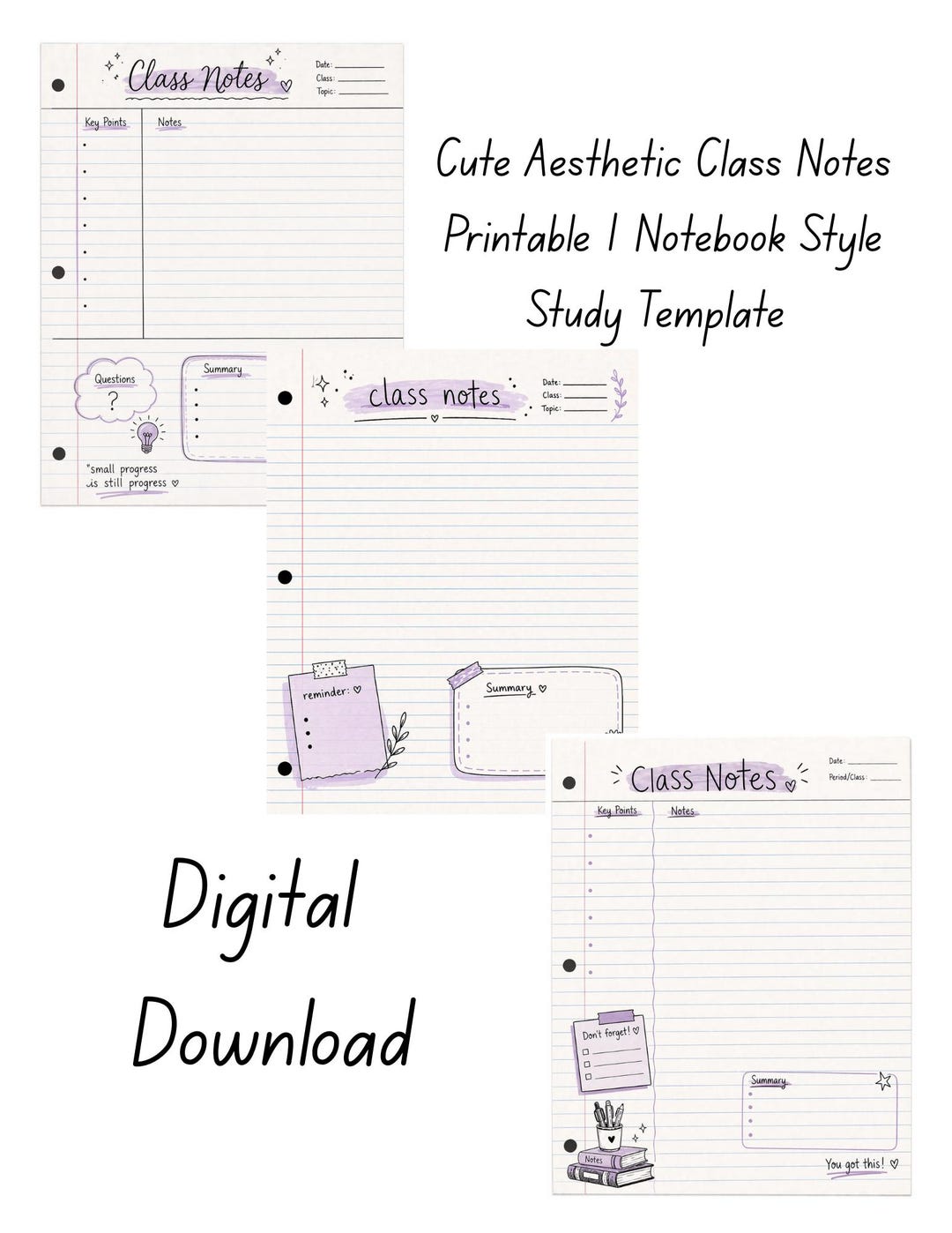 Notebook Style Class Notes Template: Study Planner (digital Download ...