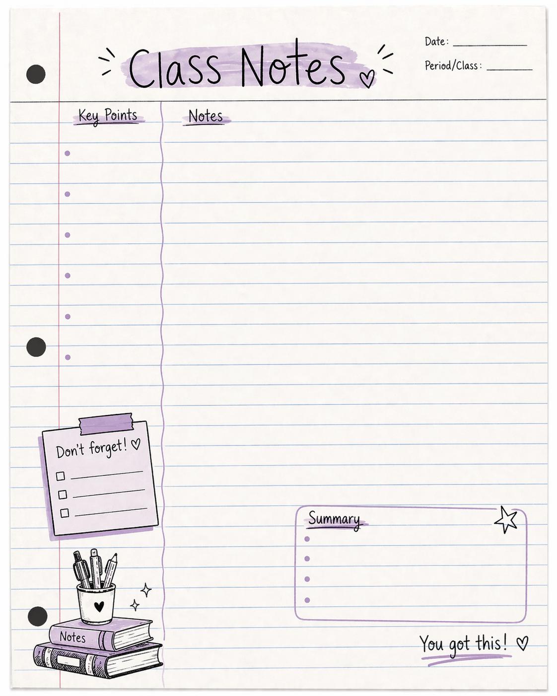 Notebook Style Class Notes Template: Study Planner (digital Download ...