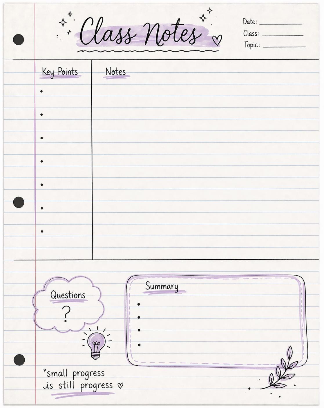 Class Notes Notepad Notebook Style Class Notes Template: Study Planner (digital Download ...