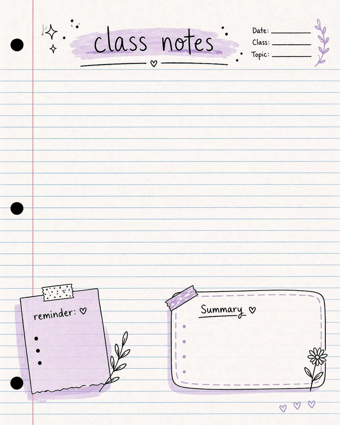 Class Notes Notepad Notebook Style Class Notes Template: Study Planner (digital Download ...