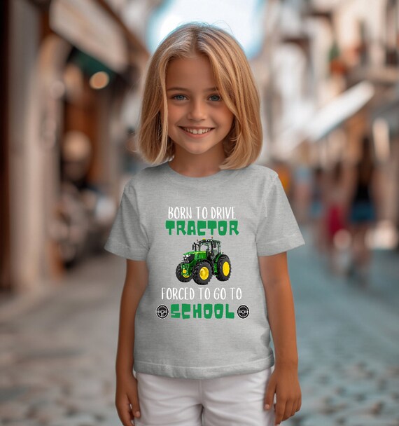 John Deere born to drive tractor forced to go to school youth t-shirt FREE  SHIPPING