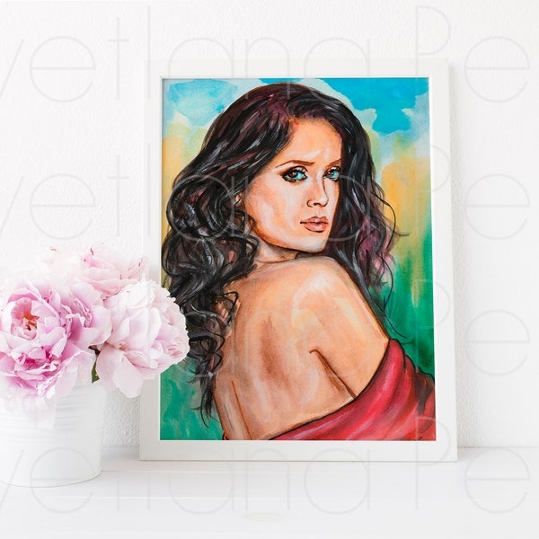 Inspired by Salma Hayek, Portrait, Painting, Drawing, Illustration, Artwork, Wall Décor, ART PRINT Signed by Artist