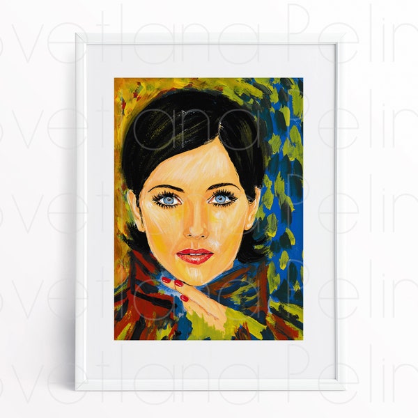 Inspired by Isabella Rossellini, Portrait, Painting, Drawing, Illustration, Artwork, Wall Home Décor,  Printable Art , INSTANT DOWNLOAD