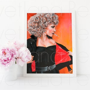 Inspired by Grease, Sandy Olsson, Olivia Newton-John, Portrait, Painting, Drawing, Illustration, Artwork, ART PRINT Signed by Artist