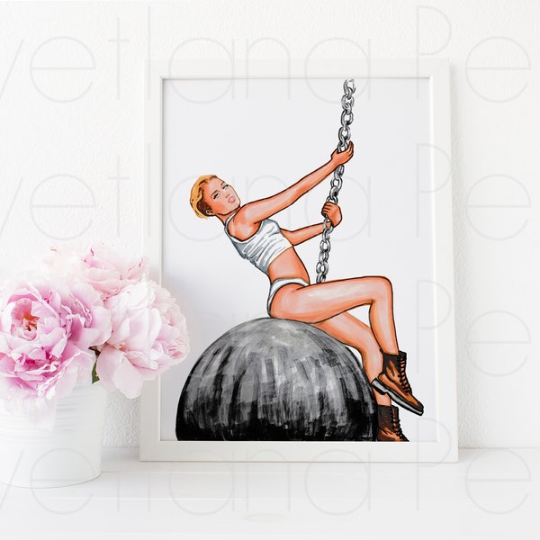 Inspired by Miley Cyrus, Singer, Rock music, Painting, Drawing, Illustration, Artwork, Wall Home Decor, ART PRINT Signed by Artist