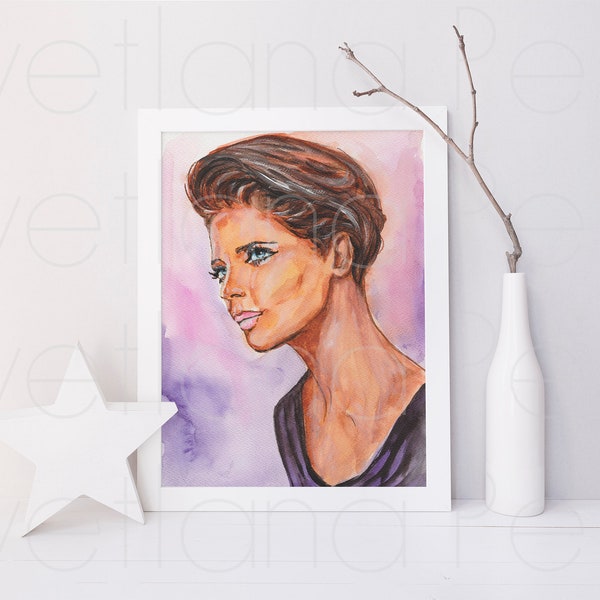 Isabella Rossellini, ORIGINAL Watercolour Painting, Marker drawing, Portrait, Art, Artwork by Svetlana Pelin