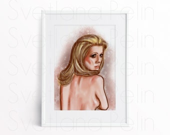 8 Portraits, Inspired by Catherine Deneuve, Belle De Jour, French Movie Star, Painting, Artwork, Home Decor, Printable Art, INSTANT DOWNLOAD