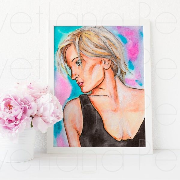 Inspiriert von Patricia Kaas, französische Sängerin, Portrait, Malerei, Zeichnung, Illustration, Kunstwerk, Wanddeko, ART PRINT Signiert von Künstler