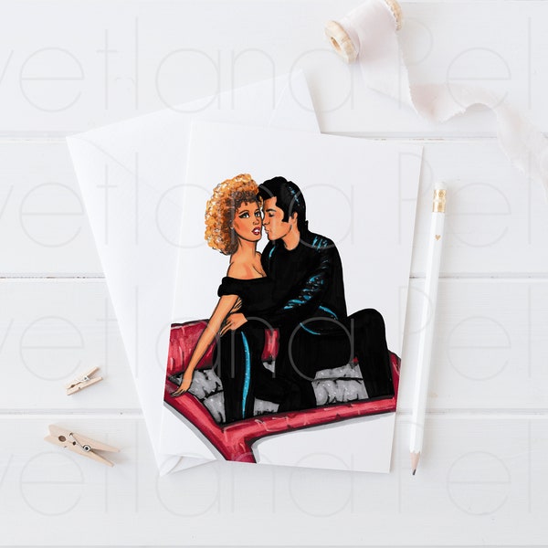 9 Printable card, A6, Grease, Sandy Olsson, Olivia Newton-John, John Travolta, Danny Zuko, JPG, INSTANT DOWNLOAD